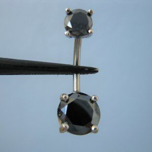 2.75ctw REAL BLACK DIAMOND BELLY RING, 2 DIA'S, APPRAISAL, FREE DIAMOND TESTER